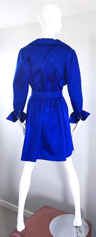 Gorgeous Bill Blass Couture Vintage 1970s Royal Blue Silk Satin Belted