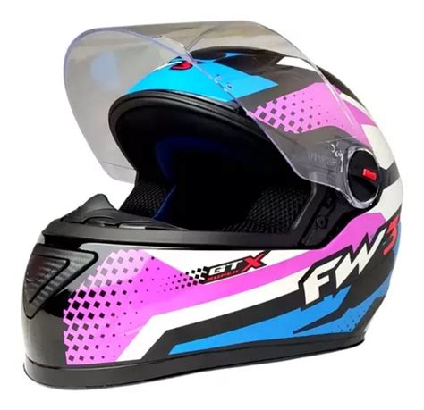 Capacete Fechado Gtn Super Lilas Azul Branco Feminino Fw Frete Gr Tis