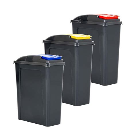 Wham 25l Set Of 3 Recycling Bins With Red Blue And Yellow Lids Dunelm