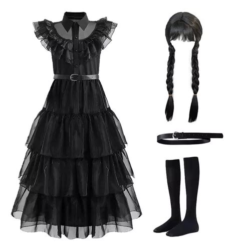 Vestido Wednesday Addams Negro Cosplay Baile Escolar Meses Sin