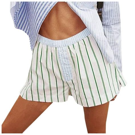 Womens Boxer Shorts Pj Shorts Low Rise Striped Pajamas Sleep Plaid