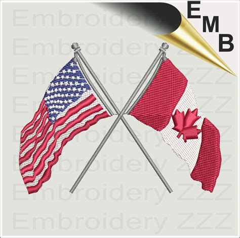 Us Flag And Canadian Flag Machine Embroidery Design Usa Flag Etsy