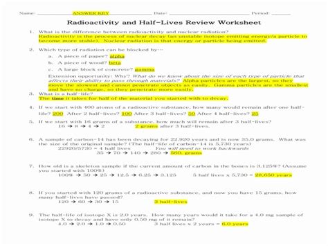 Half Life Calculations Worksheet With Answers Printable Word Searches