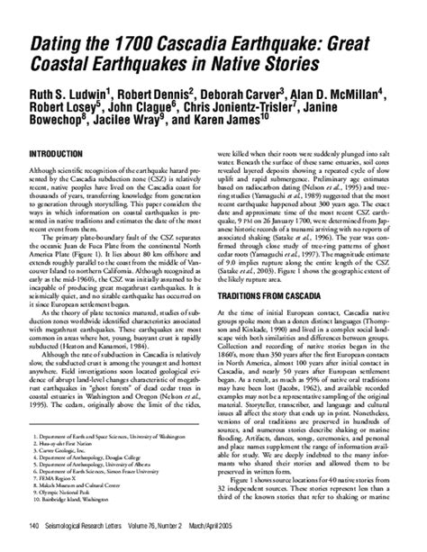 (PDF) Dating the 1700 Cascadia Earthquake: Great Coastal Earthquakes In ...