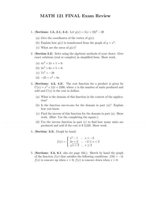 MATH 121 FINAL Exam Review