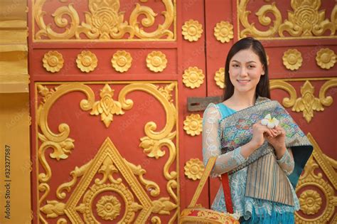 Woman Wearing Laos Traditional Dress Costumevintage Stylelaos Girl