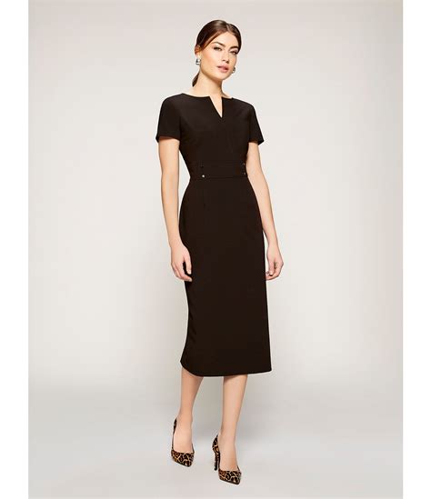 Preston And York Blake Split V Neck Short Sleeve Midi Length Sheath Dress