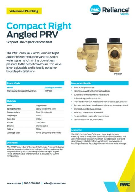 Pressureguard® Compact Right Angle Pressure Reducing Valve Rmc