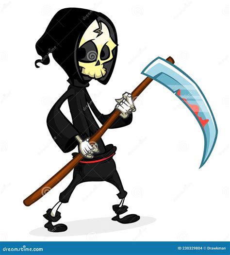 Grim Reaper Cartoon Character With Scythe Halloween Skeleton Design For Party Invitation Or