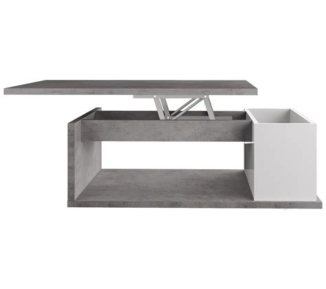 Table basse plateau relevable DESPACITO Imitation béton et blanc