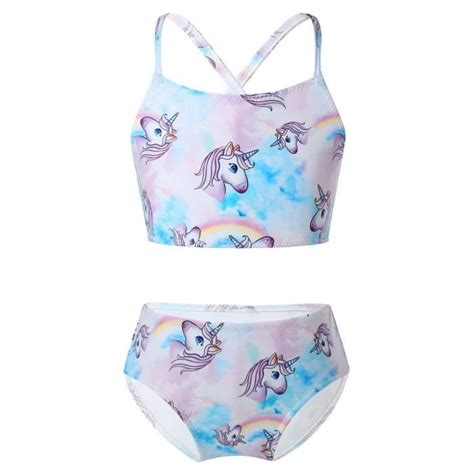 Inhzoy Licorne Maillot De Bain Fille Enfant Deux Pi Ce Tenue De Plage