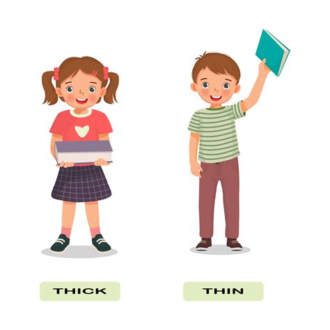 Opposite Adjective Antonym Words Thick And Thin Illustration Of Little