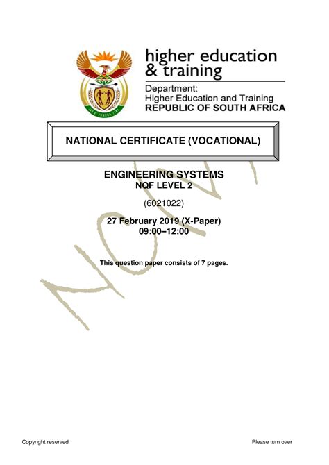 NC1150 Engineering Systems L2 QP SUPP 2019 ENGINEERING SYSTEMS NQF