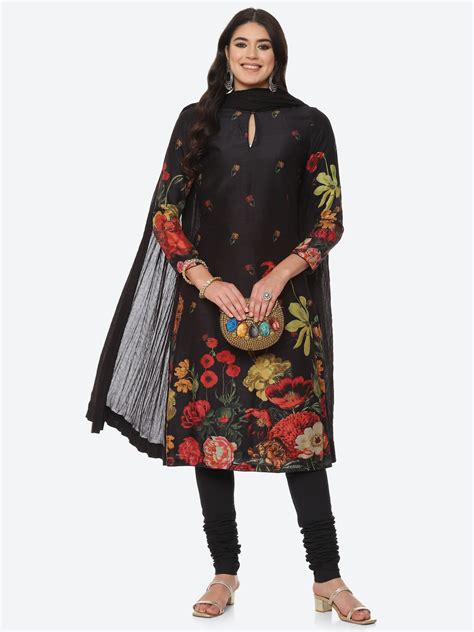 Buy Biba By Rohit Bal By Rohit Bal Women Black Printed Chanderi Silk