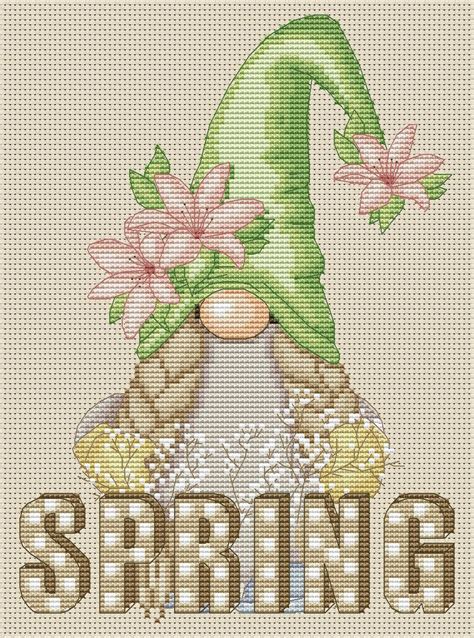 Spring Gnome Cross Stitch Pattern Gnome Cross Stitch Spring Etsy