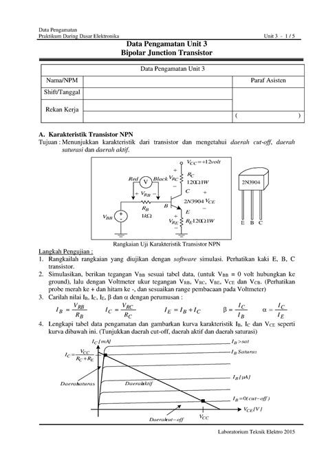 Unit 3 Bipolar Junction Transistor Karakteristik Transistor NPN