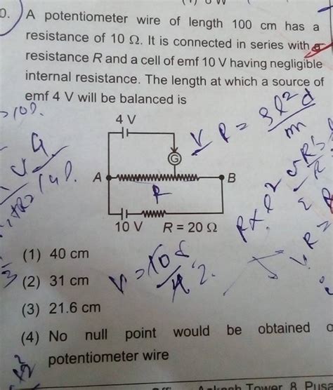 A Potentiometer Wire Of Length Cm Has A Resistance Of It Is C