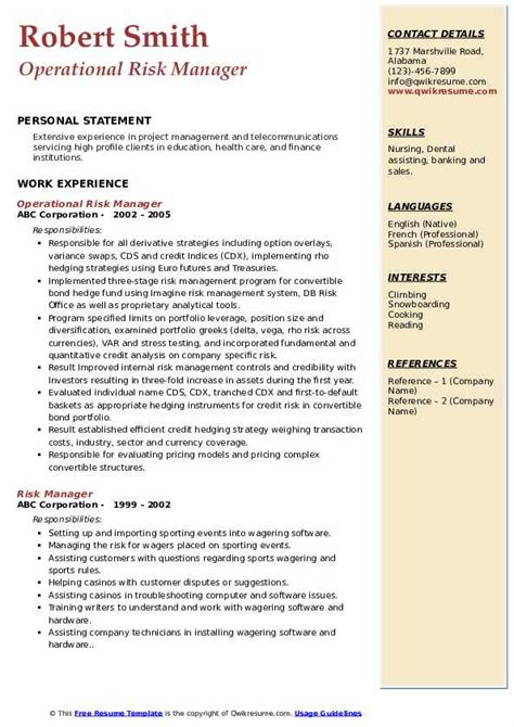 Risk Manager Resume Samples Qwikresume