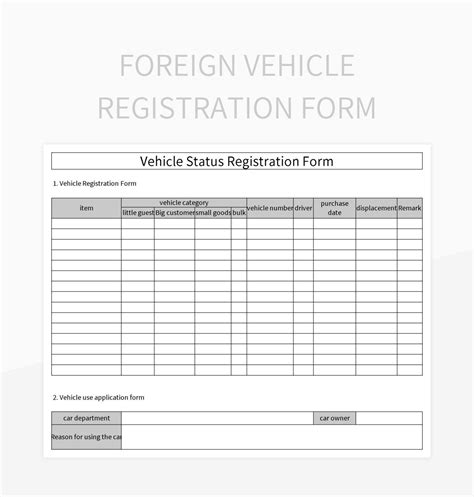 Foreign Vehicle Registration Form Excel Template And Google Sheets File