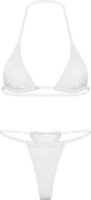 Choomomo Womens Micro Bikini Set Shiny Metallic Transparent Strap Bra