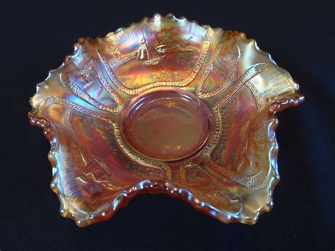 Fenton Sailboats Marigold Carnival Glass Bowl Vintage Lake Etsy Carnival Glass Carnival