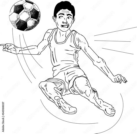 A young boy of the village plays football (vector and illustration ...