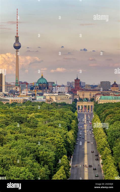 Germany Berlin Aerial View Of Tiergarten Park With City Skyline In