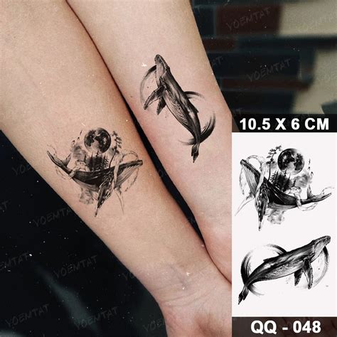 Cosmic Whale Dance Moon Floral Temporary Tattoo OMG Temporary Tattoos