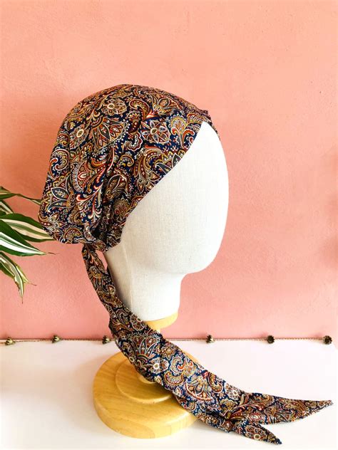 Bandeau Chimio Cachemire Bleu Atelier Foudre Turbans