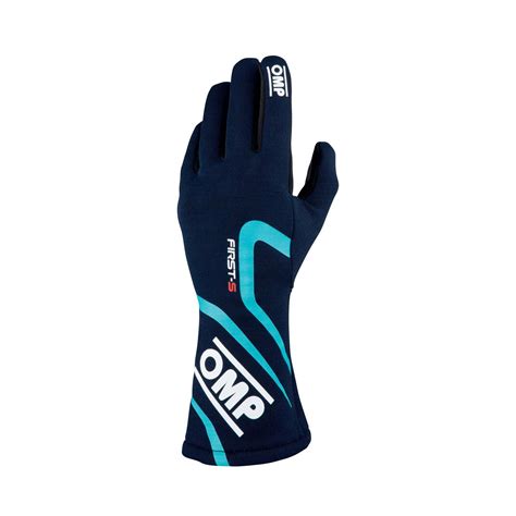 OMP Italy FIRST S MY20 Racing Gloves Navy Turquoise FIA Blue Navy