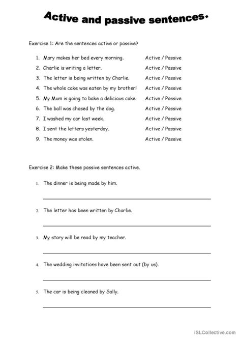 Active Passive Sentences Inc Ans English ESL Worksheets Pdf Doc