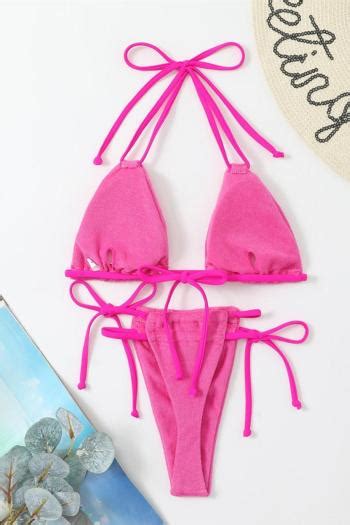 Wholesale Sexy Velvet Fabric 3 Colors Padded Halter Neck Self Tie Triangle Bikini Set BA013488