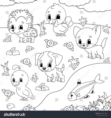 Coloring Book Kids Animal Clipart Cheerful Stock Vector (Royalty Free ...