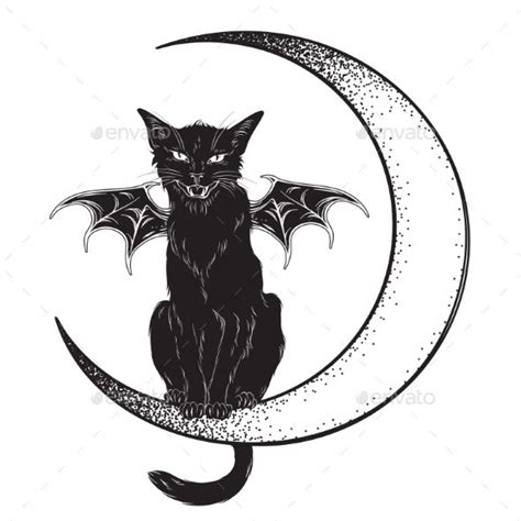 Black Cat with Wings Sitting on the Moon #Cat, #Black, #Wings, #Moon ...