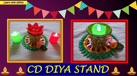 Cd Diya Stand Diwali Craft Learn With Nikita Diy Best Out