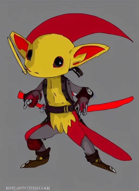 Anime Grey And Red Kobold Swashbuckler With Yellow Stable Diffusion