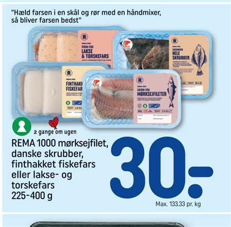 Rema 1000 mørksejfilet danske skrubber finthakket fiskefars eller