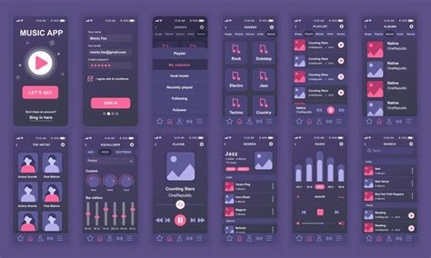 Set Of Ui Ux Gui Screens Music App Flat Design Template For Mobile