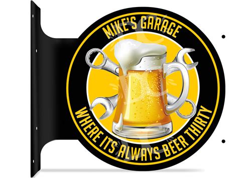 Beer Thirty Garage Themed Double Sided Metal Flange Sign Redeye