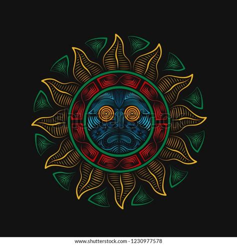 Aztec Sun God Vintage Coorful Line Stock Vector (Royalty Free) 1230977578