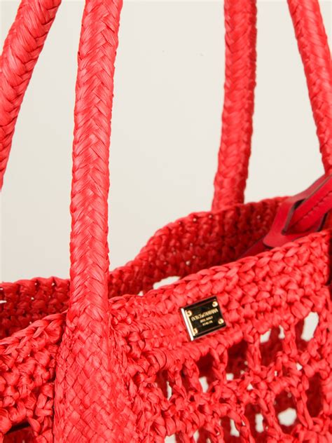 Dolce And Gabbana Woven Raffia Tote In Red Lyst