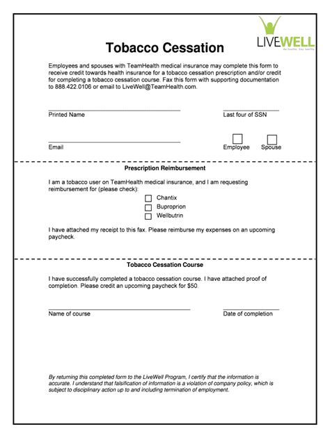 Fillable Online Tobacco Cessation Form TeamHealth Fax Email Print