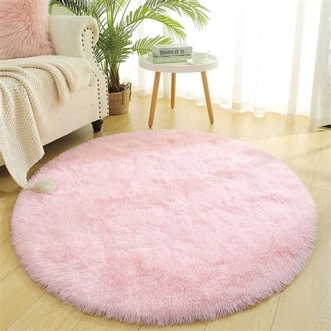 Chicrug Fluffy Pink Round Area Rugs For Girls Bedroom X Feet Shaggy