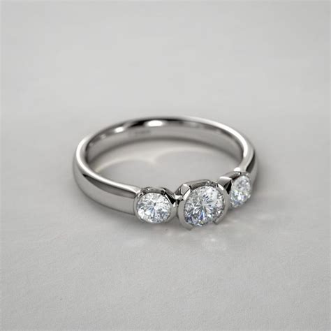 Half Bezel Set 1 2 Ctw Three Stone Diamond Ring In 14k White Gold