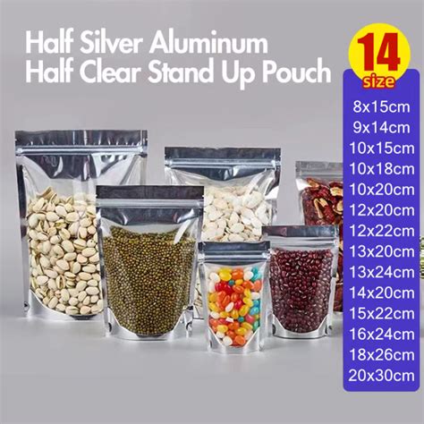 Pcs Half Silver Aluminum Half Clear Stand Up Pouch Packaging