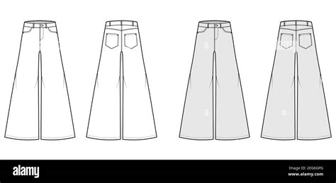 Jeans Baggy Wide Pants Denim Technical Fashion Illustration With Full Length Low Waist Rise 5