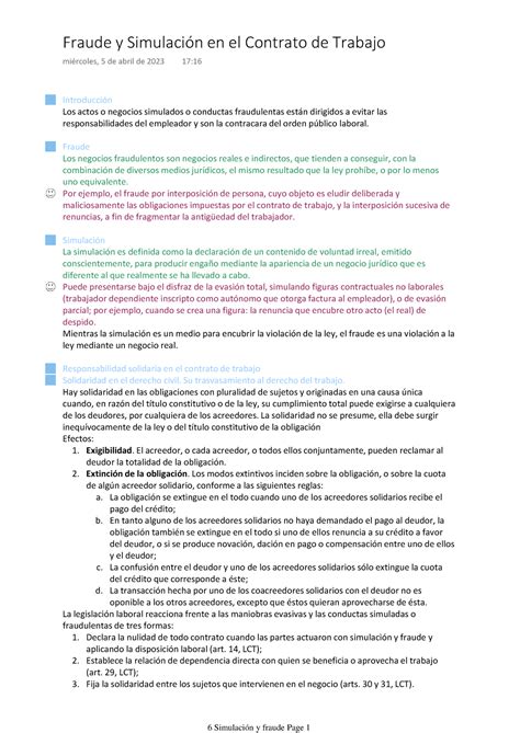 Unidad Fraude Y Simulaci N En El Contrato De Trabajo Introducci N