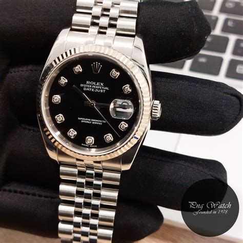 Rolex 36mm Oyster Perpetual Stainless Steel Fluted Bezel Black Diamonds