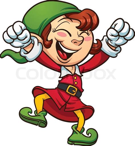 Exited Christmas Elf Dancing Vector Stock Vector Colourbox