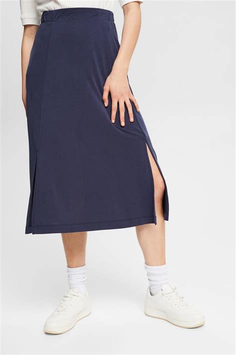 Esprit Containing Tencel Midi Skirt With Slits Navy